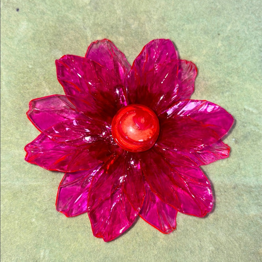 Vintage Fushia Pink Lotus Plastic Flower Brooch Celluloid Pin Made in Japan 1960